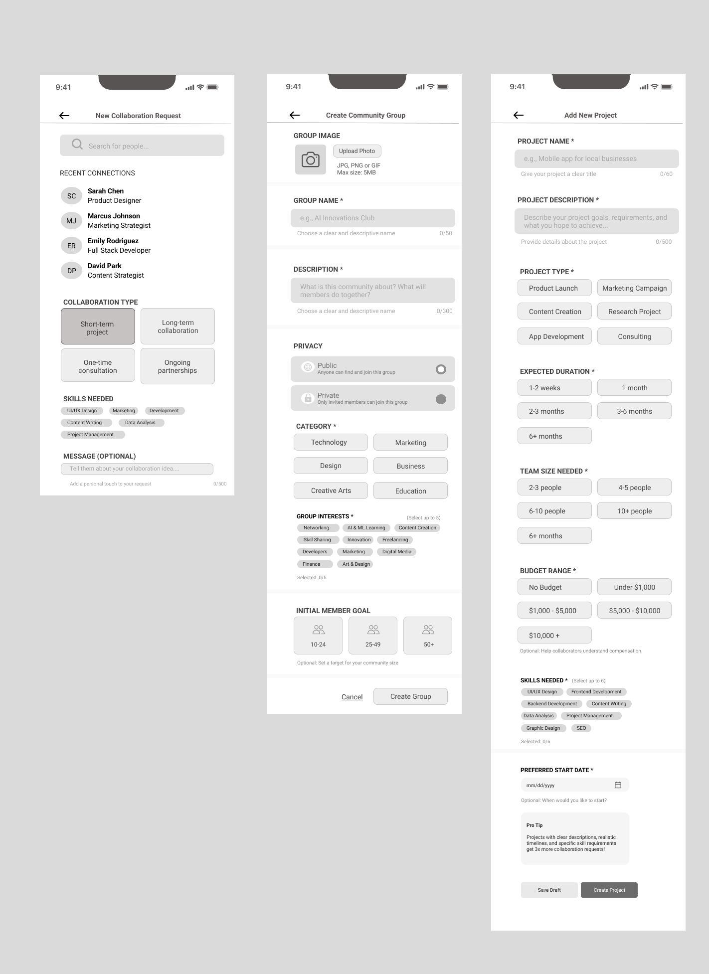 Creation Wireframes