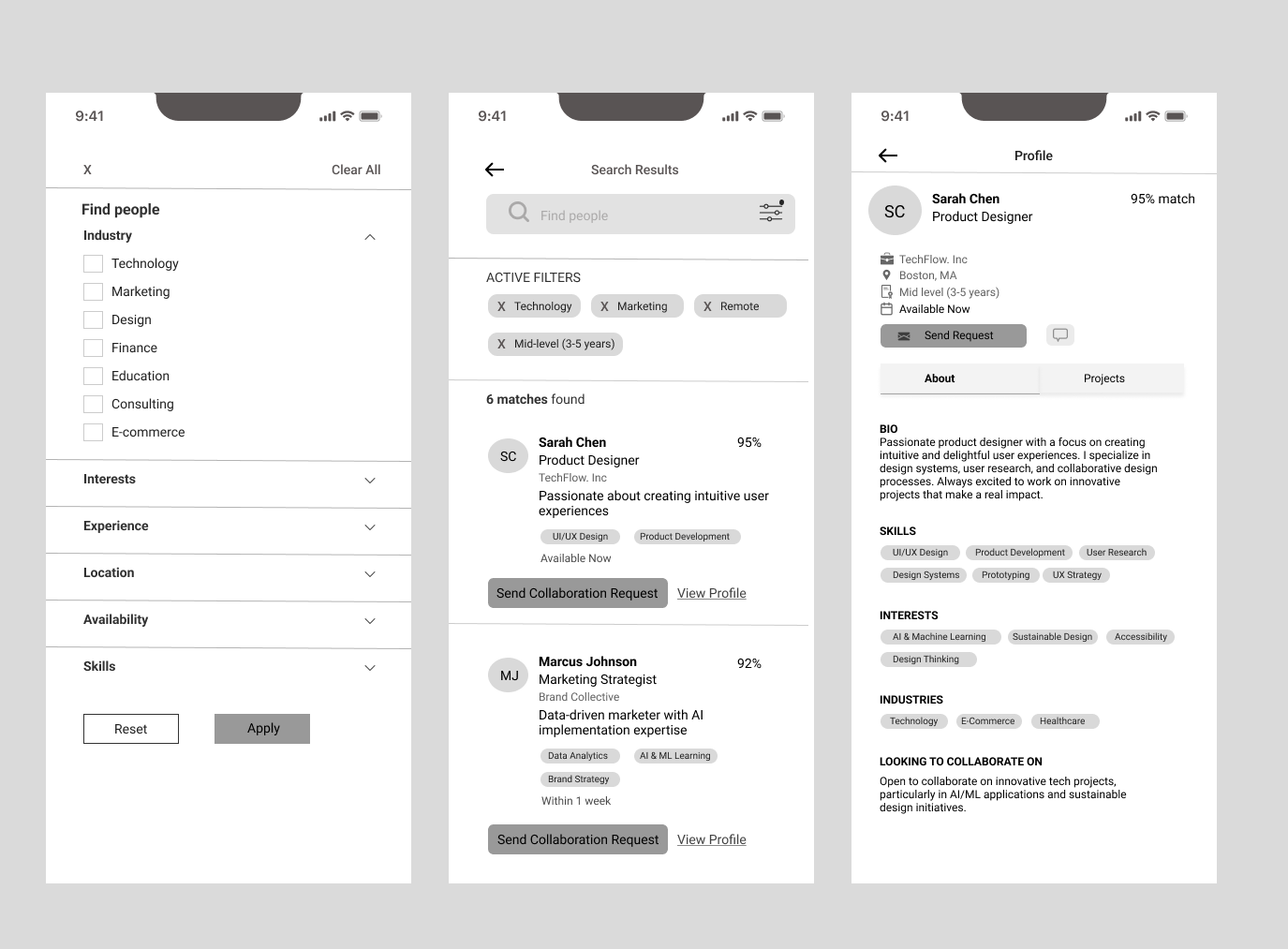 Filter Wireframes