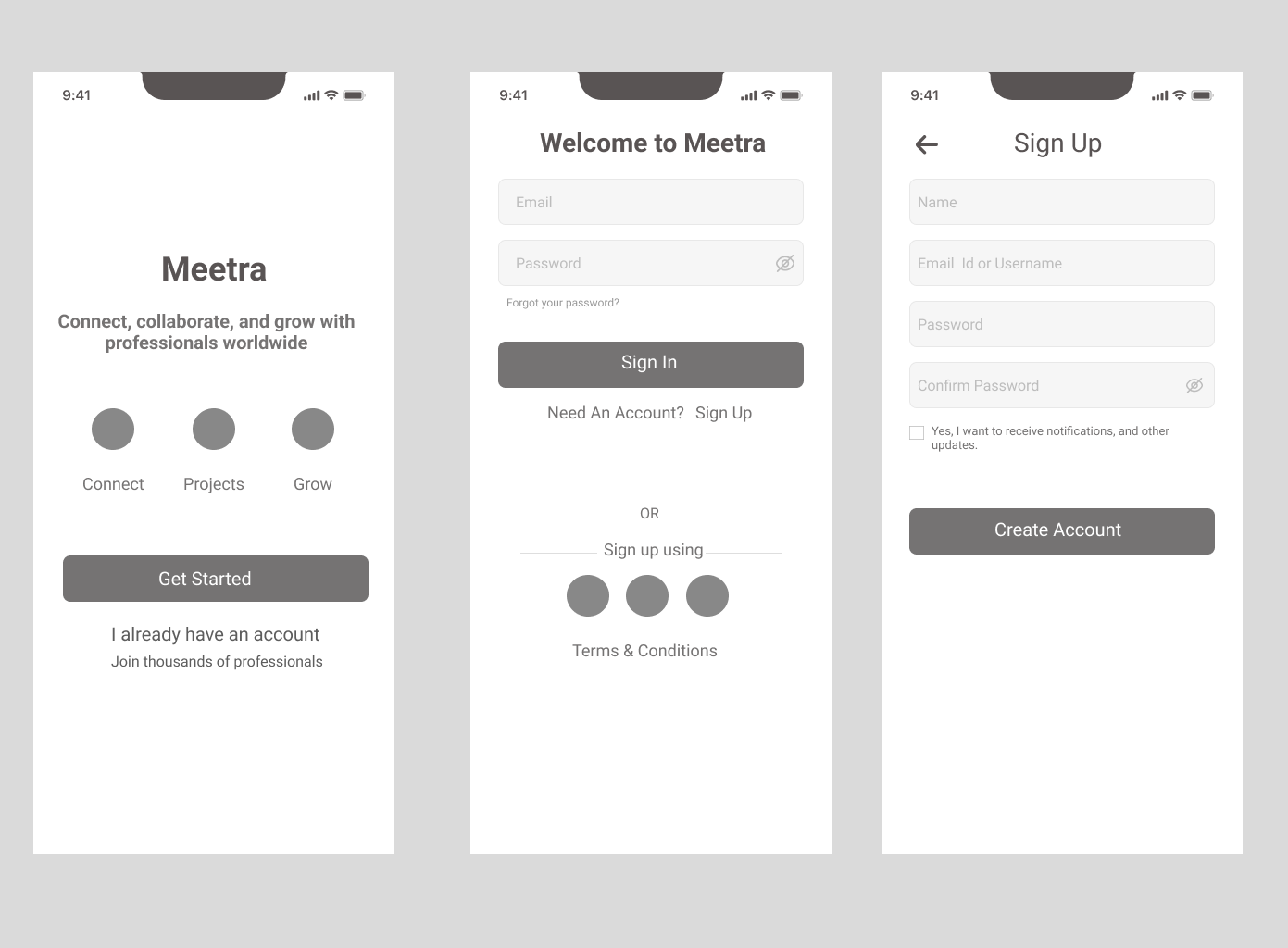Onboarding Wireframes
